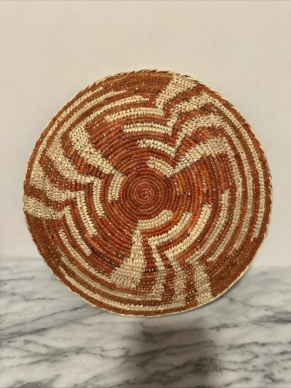 Handwoven Decorative Wall Basket in Brown and Cream small weave vintage